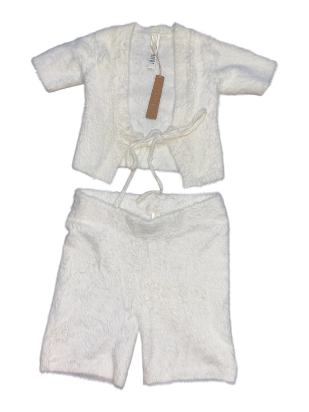 SKIMS Cozy Knit Lounge Set Tie Front Top & Shorts White NWT Size S